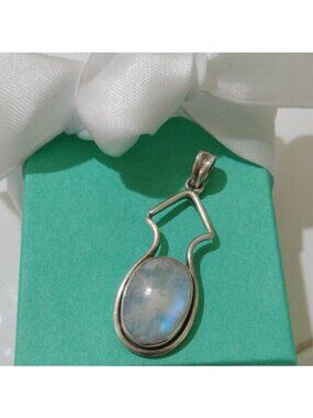 Artisan Made Sterling Silver Oval Moonstone Pendant